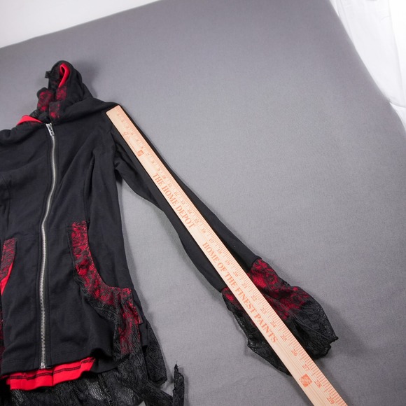 Y2K Lace Corset Hoodie Tripp NYC Sweater Black Red Jacket Womens M Goth Punk - Picture 6 of 11